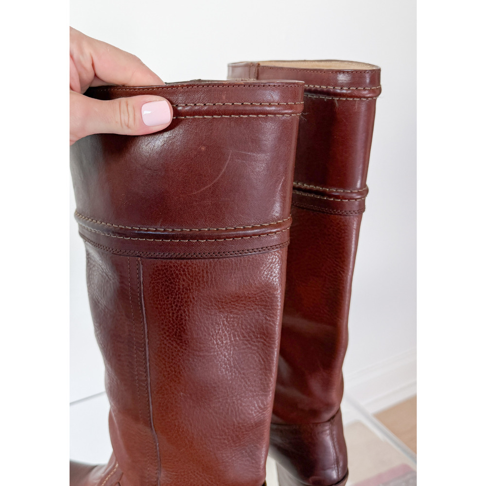 FRYE Jane Stitch Dark Brown Redwood Leather Riding Boots 77230  (8.5) - Picture 8 of 12